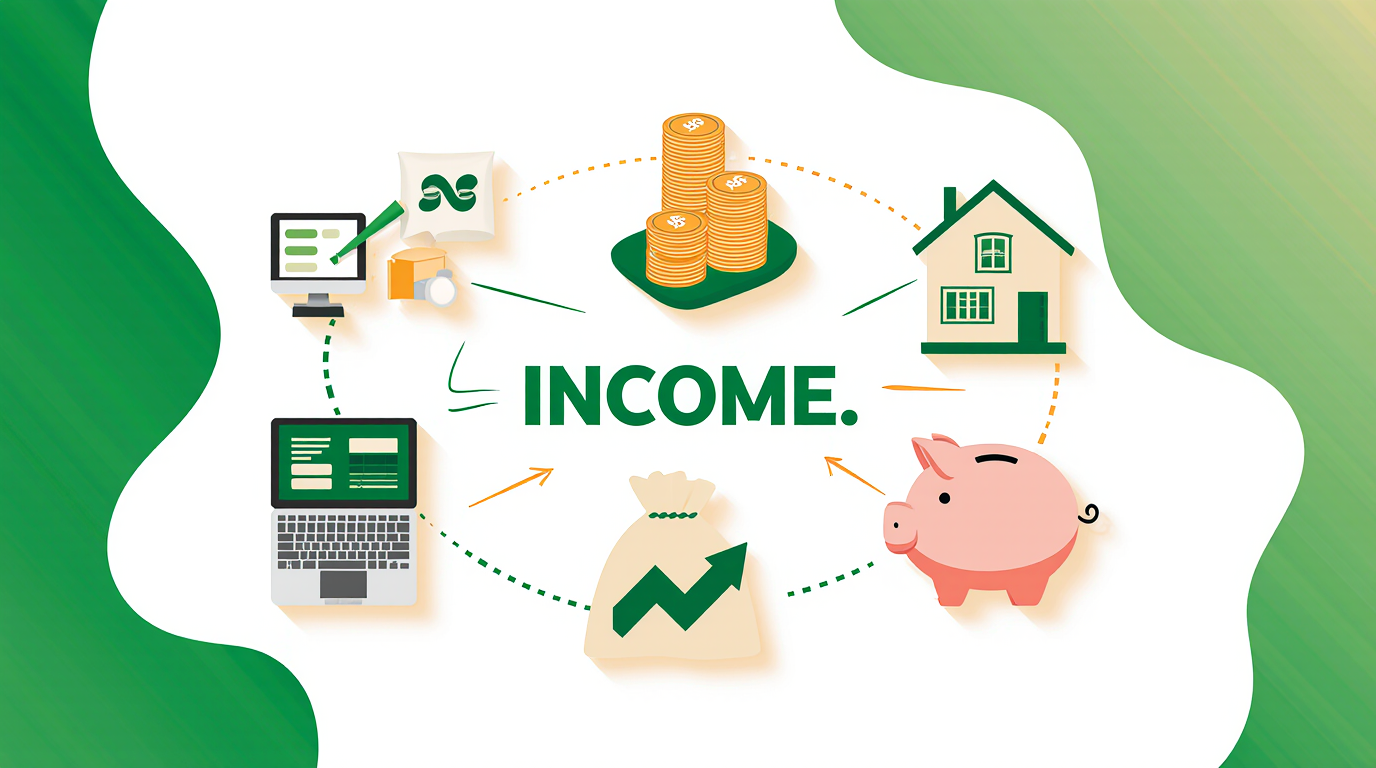 Flat infographic showing salary, rental, investment, and pension income categories for U.S. expat taxes