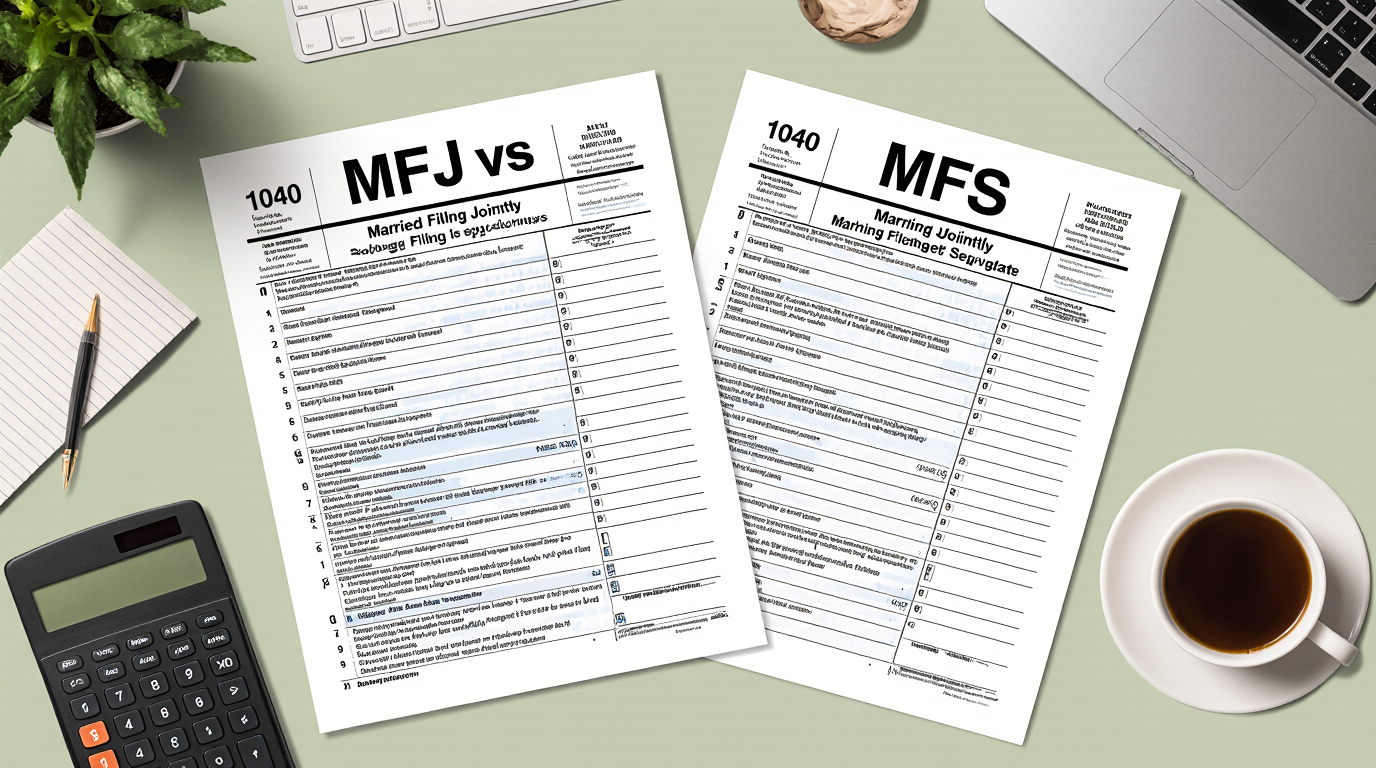 MFJ vs MFS 2025 illustration of US couple abroad choosing the best filing status for their taxes